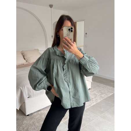 blouse babydoll kaki manches longues look ootd outfit mode tendance grecy