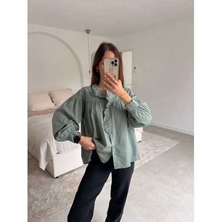 blouse babydoll kaki manches longues look ootd outfit mode tendance grecy