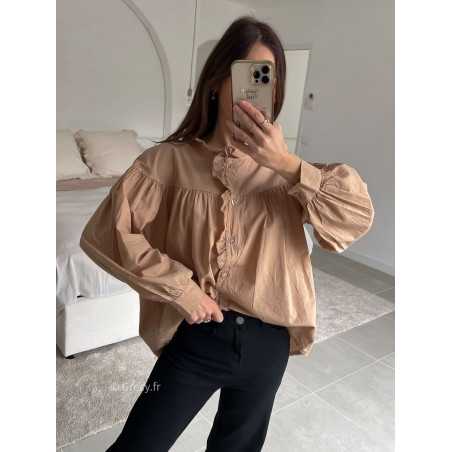 blouse babydoll beige camel manches longues look ootd outfit mode tendance grecy