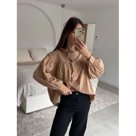 blouse babydoll beige camel manches longues look ootd outfit mode tendance grecy