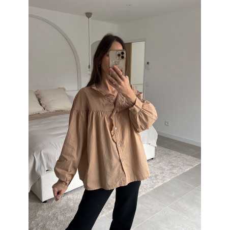 blouse babydoll beige camel manches longues look ootd outfit mode tendance grecy