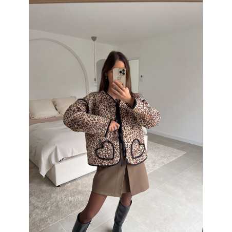 Veste matelassée leopard poches coeurs manches longues look ootd outfit mode tendance grecy