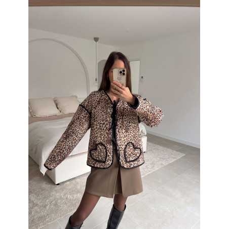 Veste matelassée leopard poches coeurs manches longues look ootd outfit mode tendance grecy