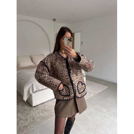 Veste matelassée leopard poches coeurs manches longues look ootd outfit mode tendance grecy