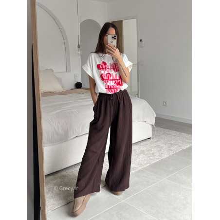 Pantalon gaze de coton marron look ootd outfit mode tendance grecy