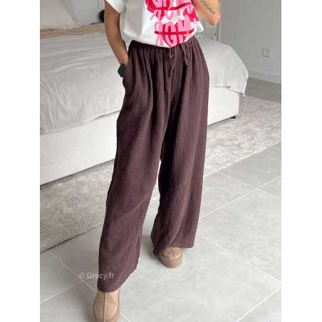 Pantalon gaze de coton marron look ootd outfit mode tendance grecy