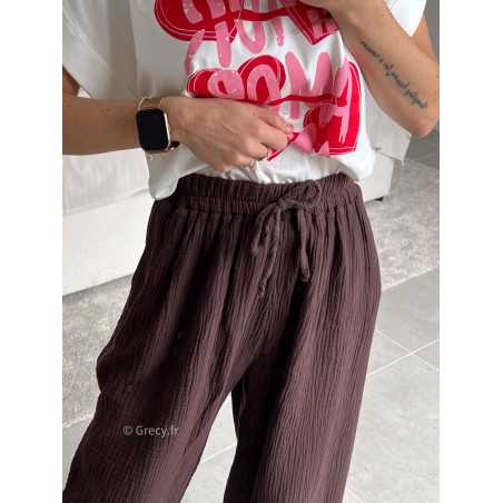 Pantalon gaze de coton marron look ootd outfit mode tendance grecy