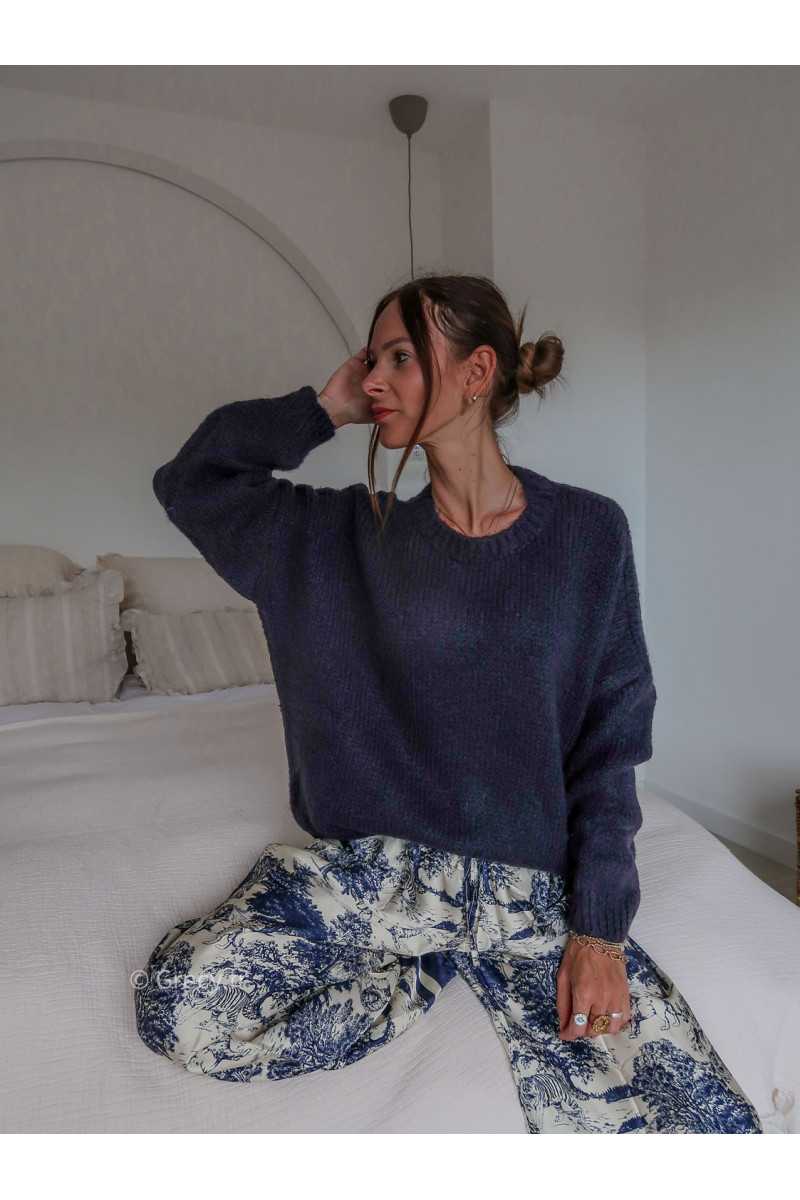 pull oversize laine mohair bleu marine mode tendance grecy look