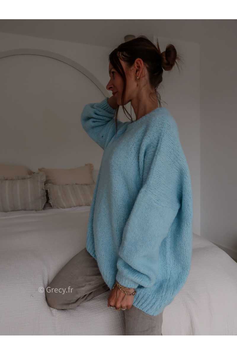 pull oversize mohair laine bleu clair baby blue mode tendance grecy look