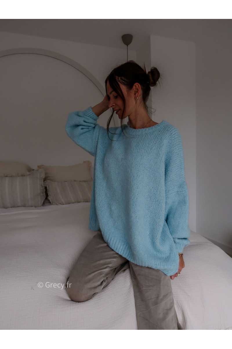 pull oversize mohair laine bleu clair baby blue mode tendance grecy look