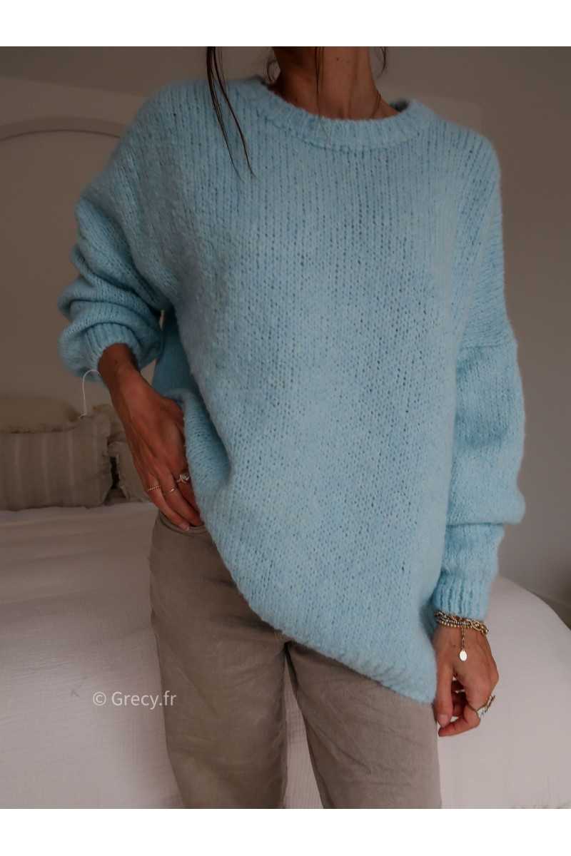 pull oversize mohair laine bleu clair baby blue mode tendance grecy look