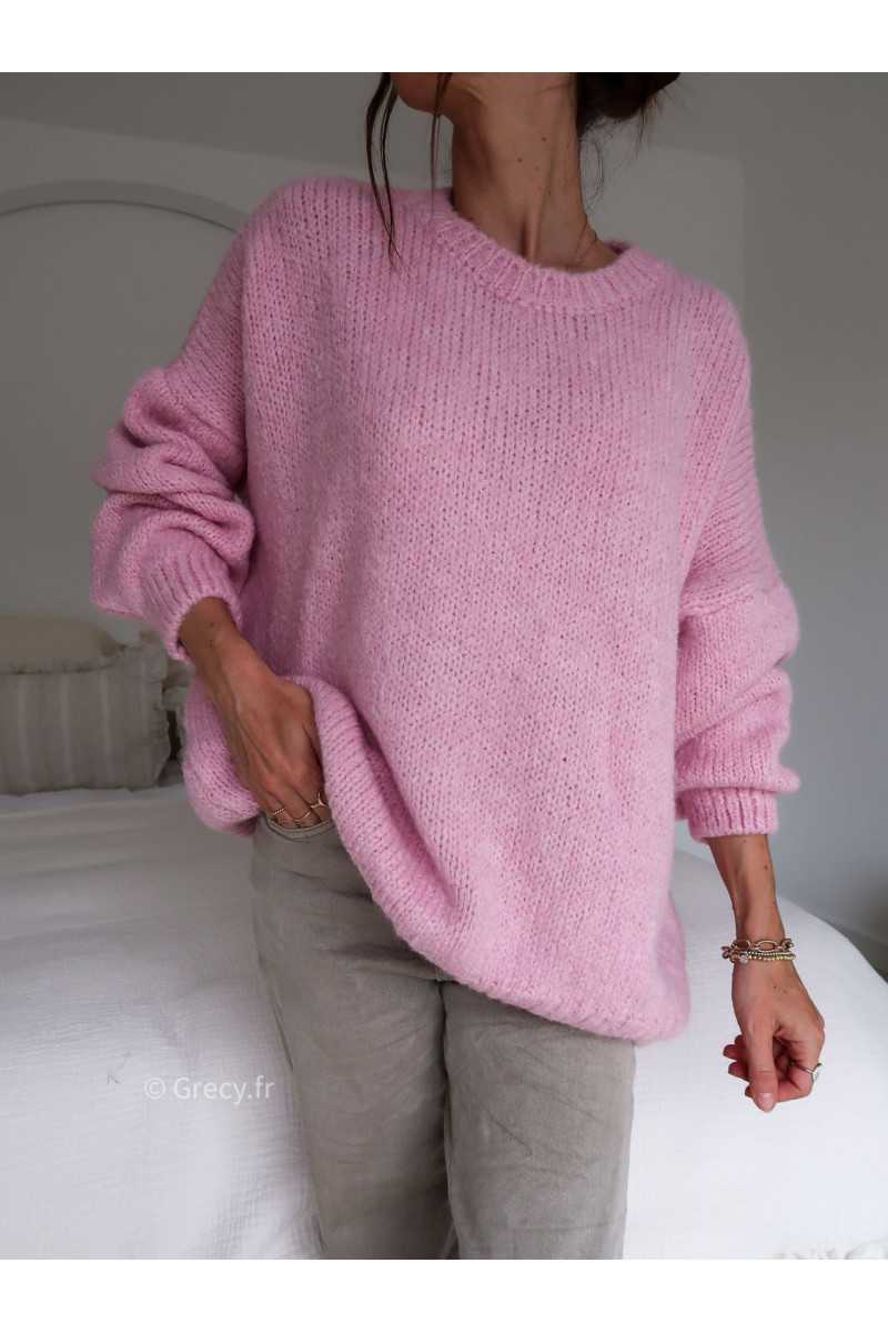 pull oversize mohair rose mode tendance grecy look