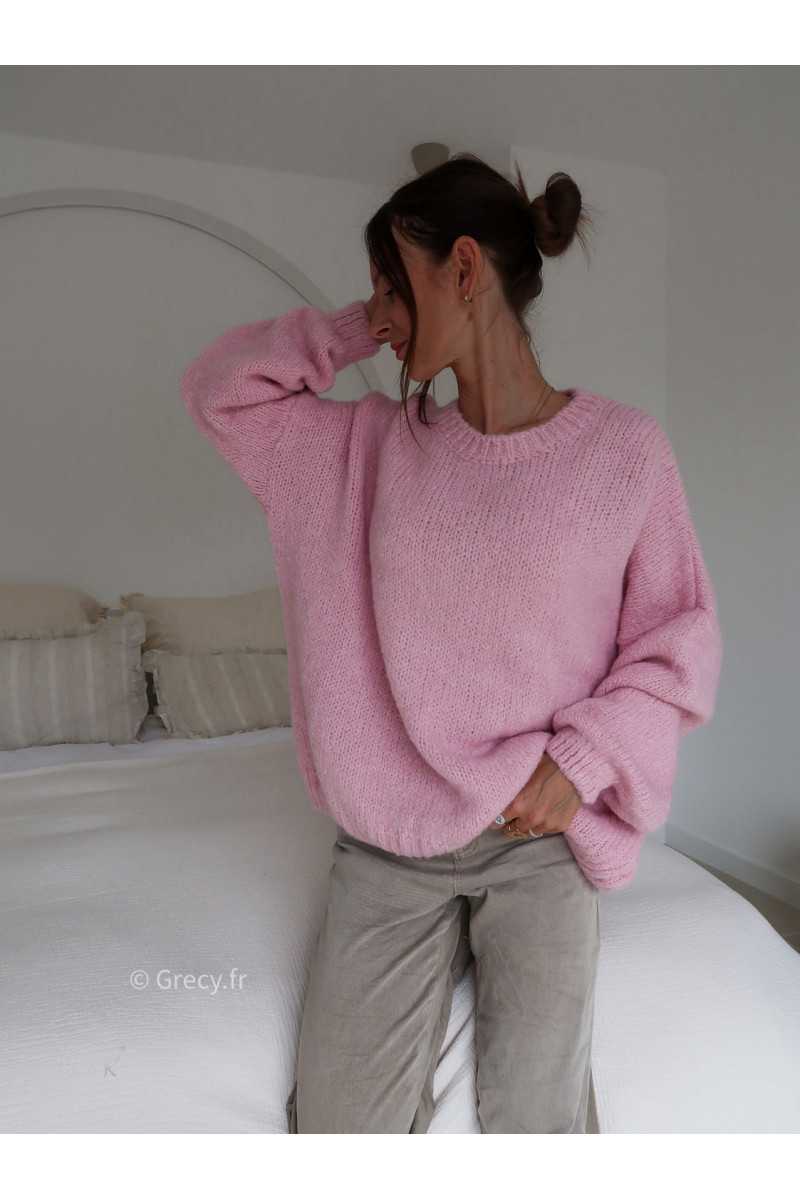 pull oversize mohair rose mode tendance grecy look