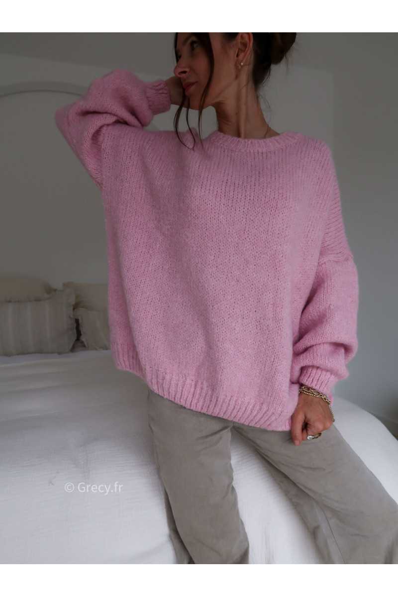 pull oversize mohair rose mode tendance grecy look