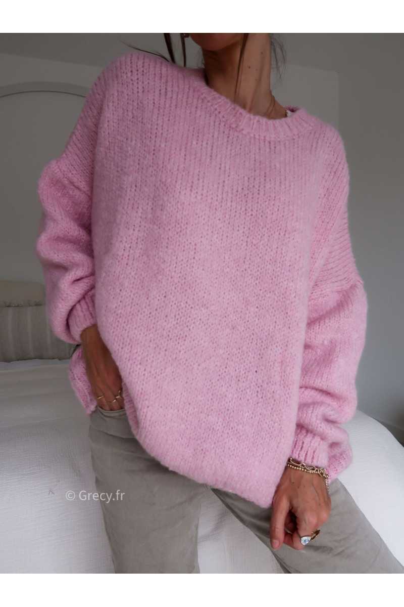 pull oversize mohair rose mode tendance grecy look