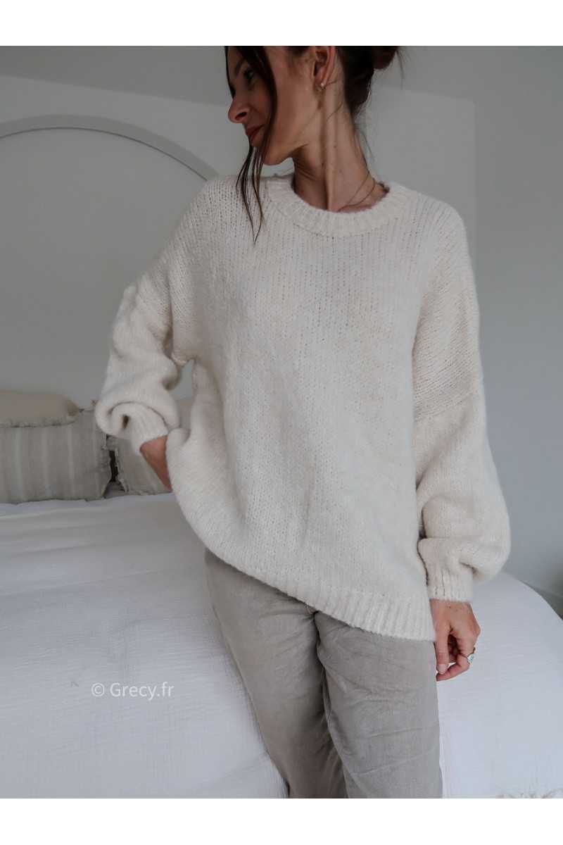 pull oversize mohair beige ecru tendance grecy look