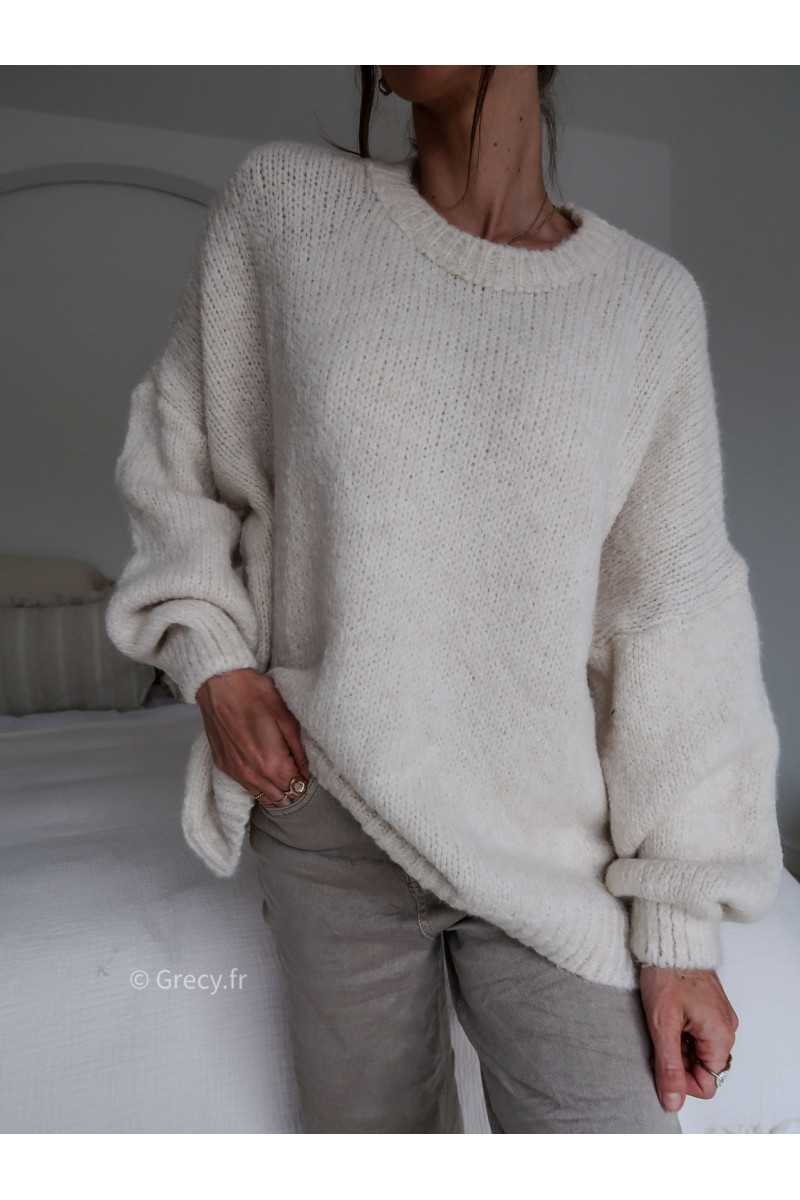 pull oversize mohair beige ecru tendance grecy look