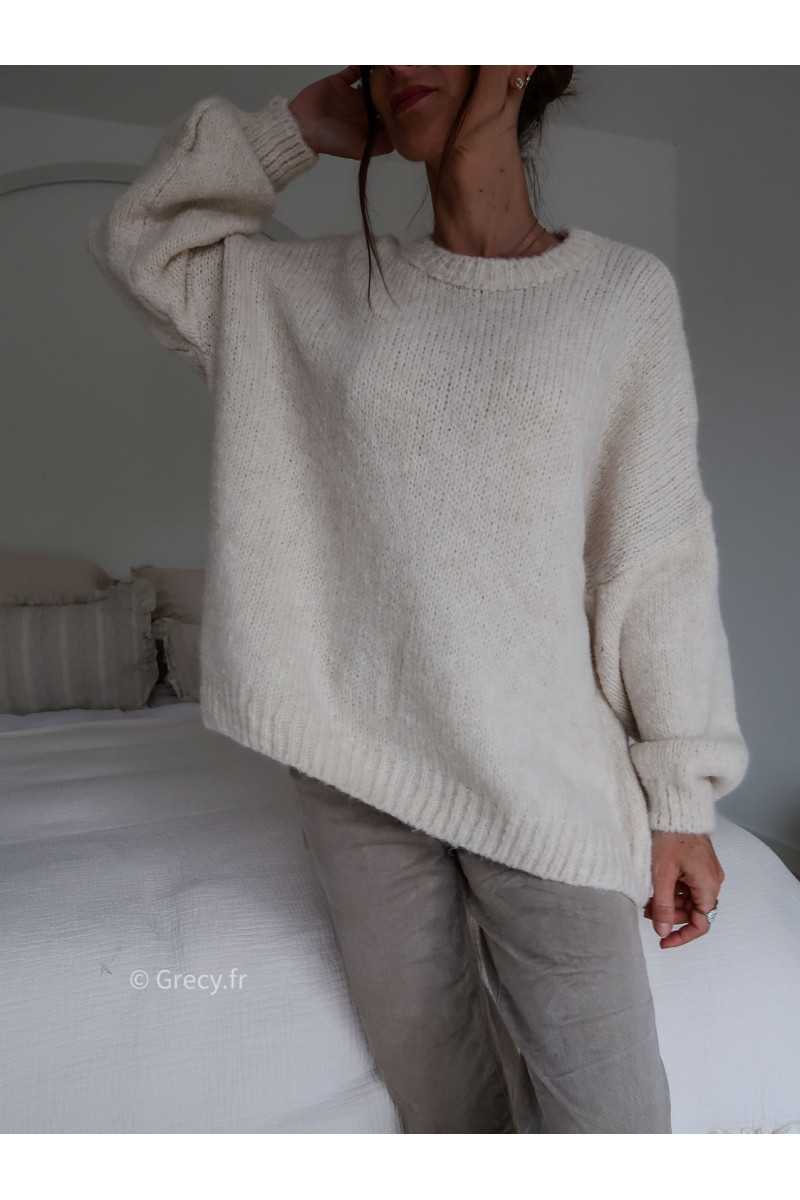 pull oversize mohair beige ecru tendance grecy look