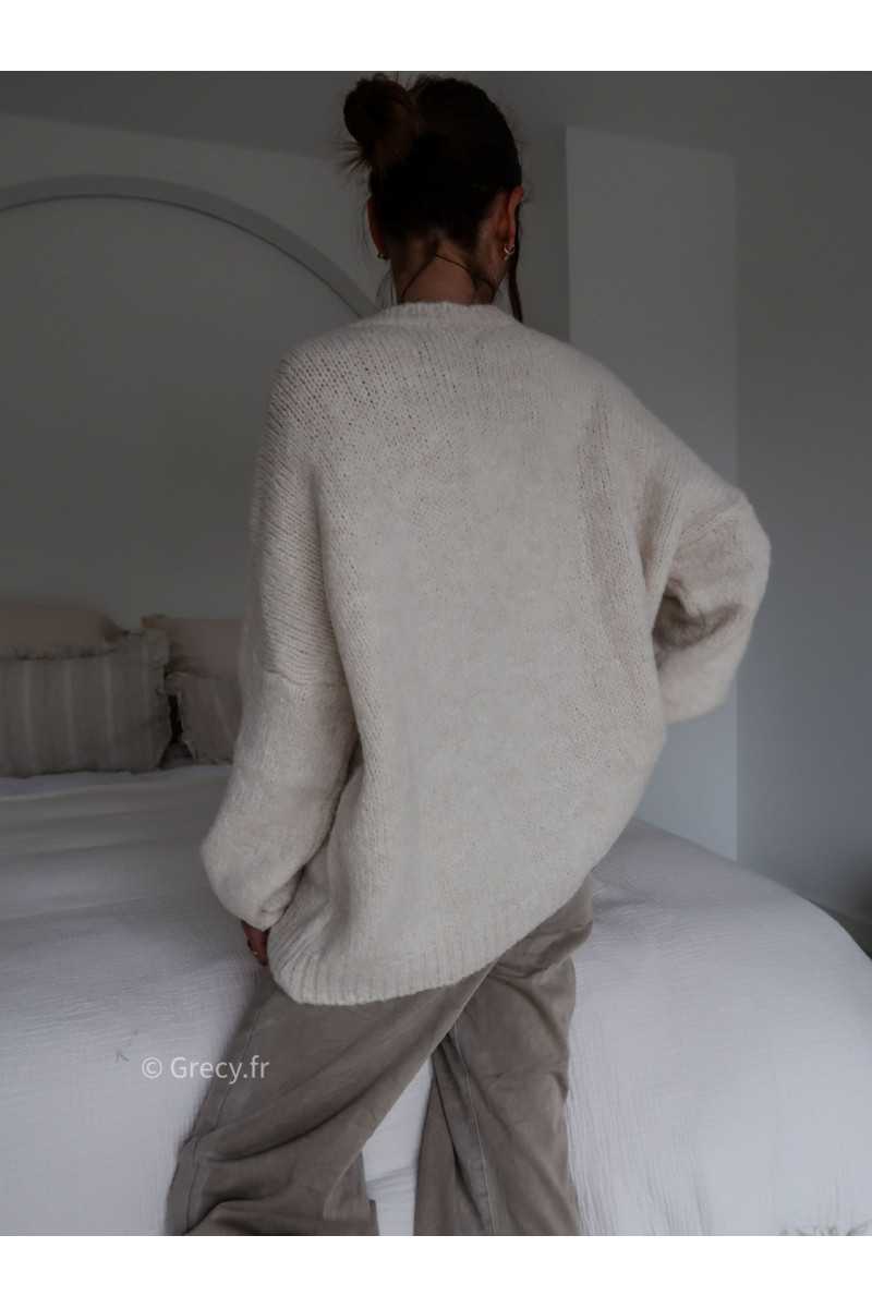 pull oversize mohair beige ecru tendance grecy look