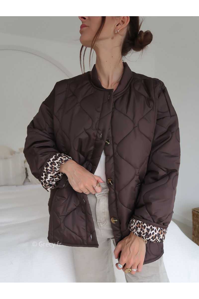 Veste matelassée marron leopard tendance grecy look