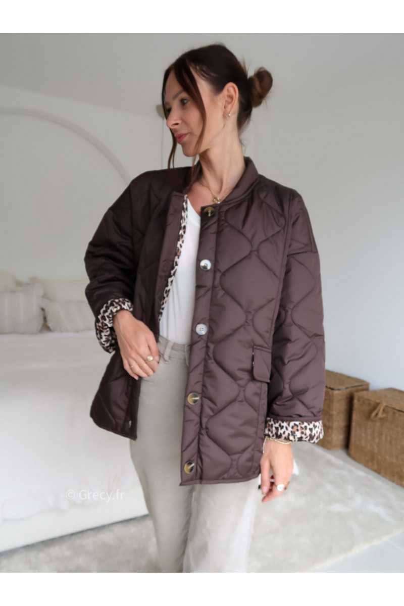 Veste matelassée marron leopard tendance grecy look