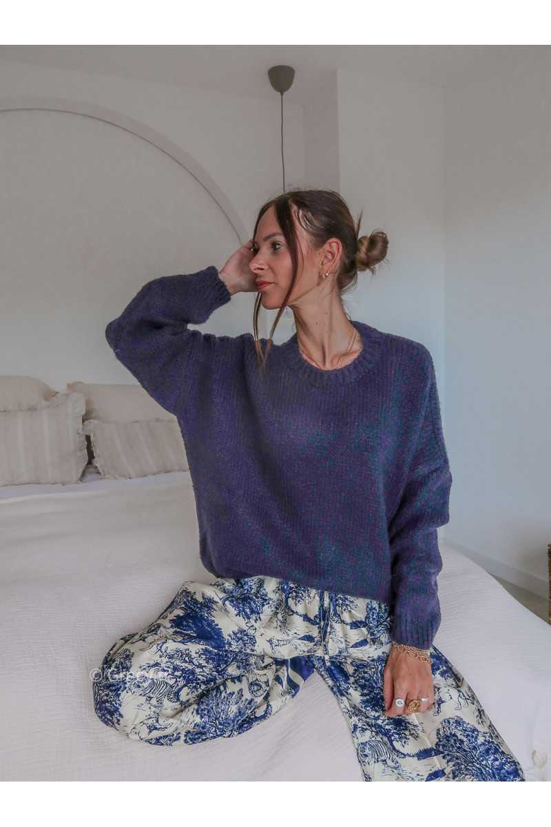 pull oversize laine mohair bleu marine mode tendance grecy look