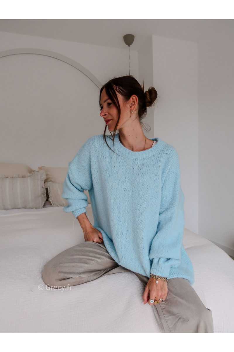 pull oversize mohair laine bleu clair baby blue mode tendance grecy look