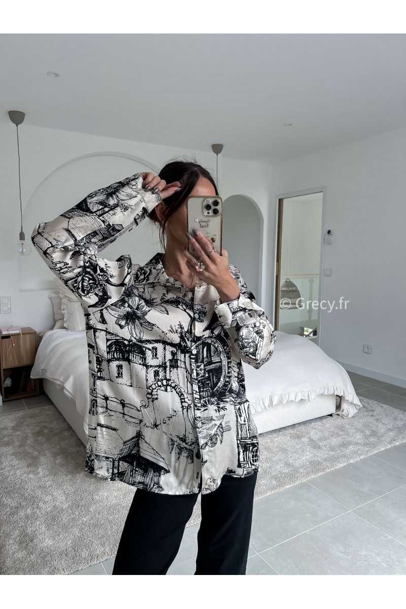 chemise soie toile de jouy noir et blanc manches longues légère fluide mode look grecy qualité intemporel ootd tendance chic