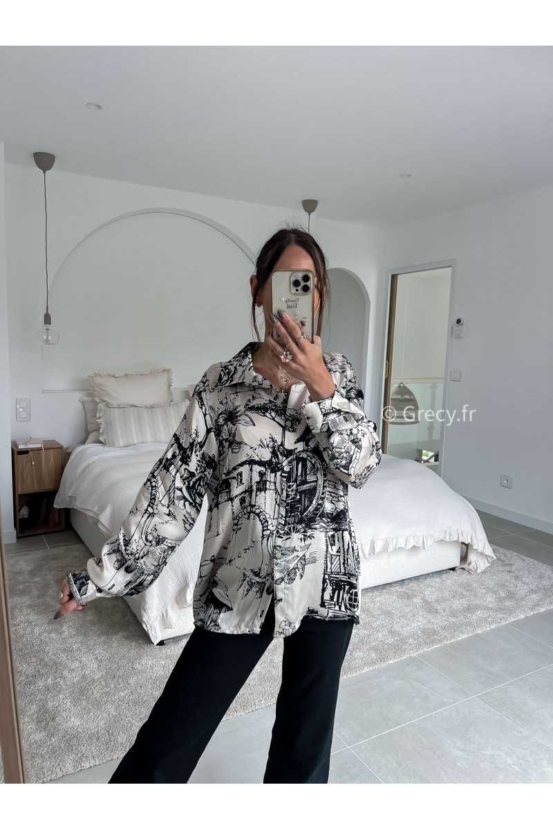 chemise soie toile de jouy noir et blanc manches longues légère fluide mode look grecy qualité intemporel ootd tendance chic