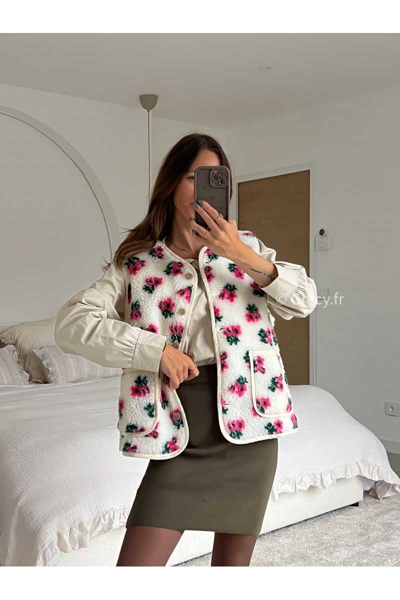 Gilet veste sans manches fleuri mode tenue look intemporel grecy e-shop