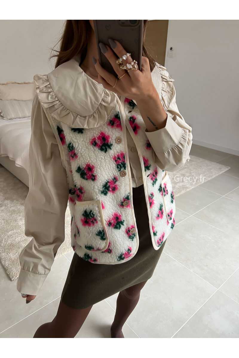 Gilet veste sans manches fleuri mode tenue look intemporel grecy e-shop