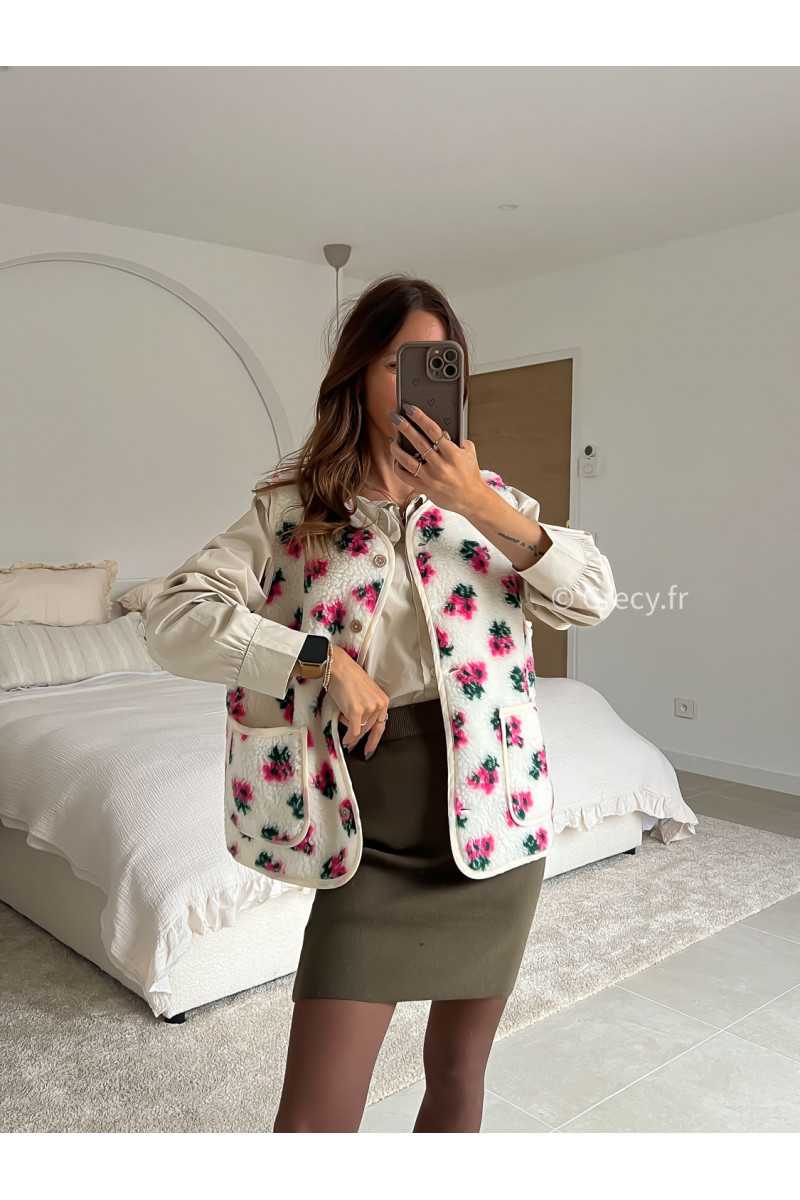 Gilet veste sans manches fleuri mode tenue look intemporel grecy e-shop