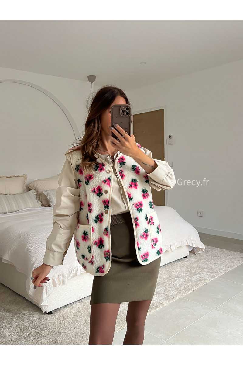 Gilet veste sans manches fleuri mode tenue look intemporel grecy e-shop