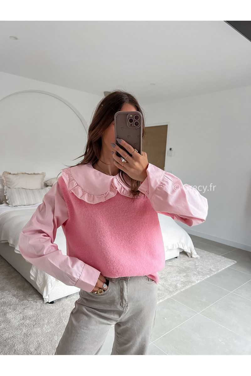 Pull alpaga sans manches rose mode tenue look intemporel grecy e-shop