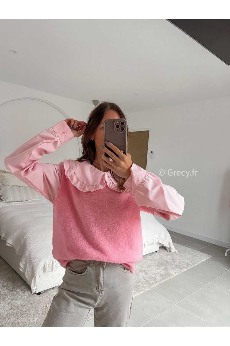 Pull alpaga sans manches rose mode tenue look intemporel grecy e-shop