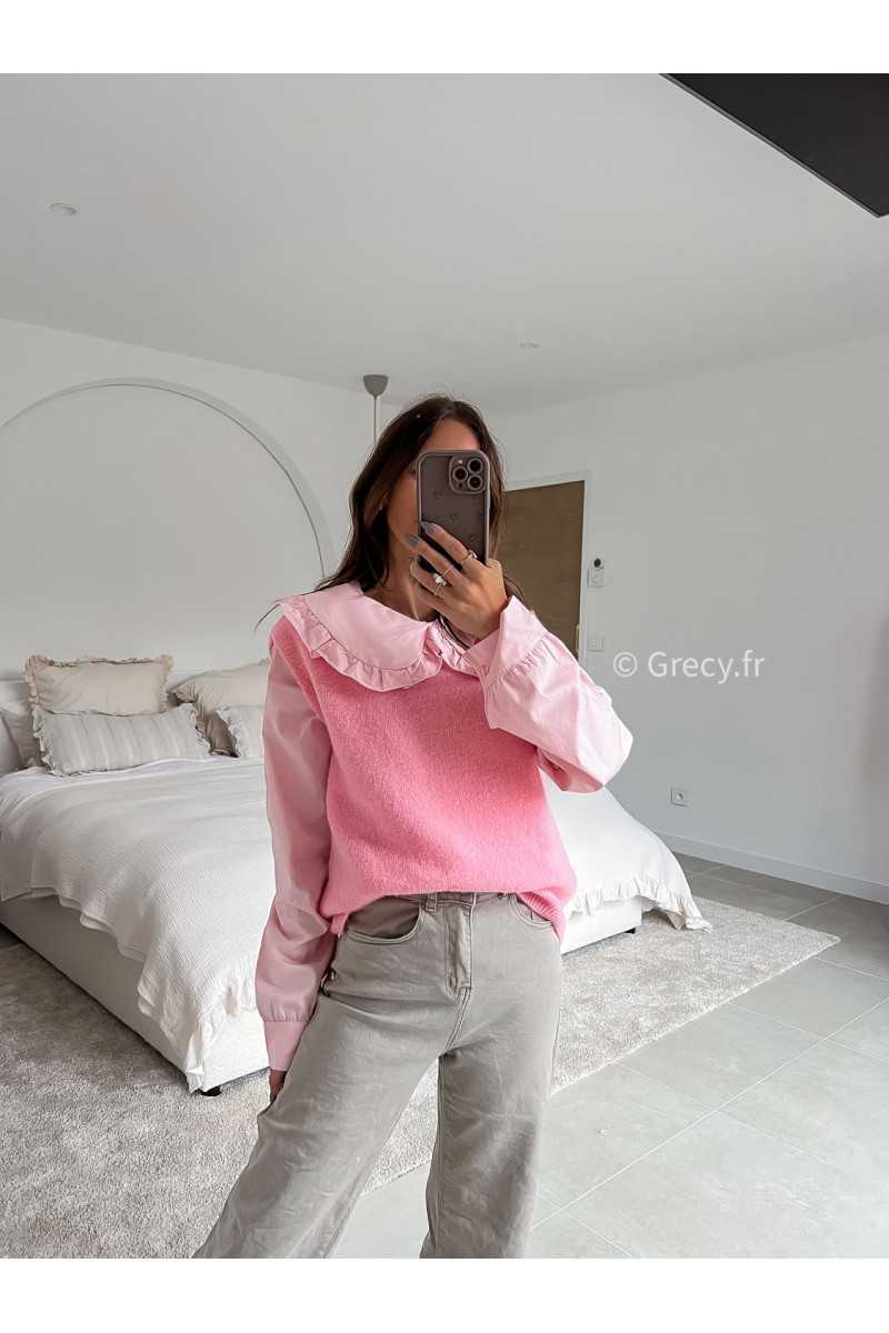 Pull alpaga sans manches rose mode tenue look intemporel grecy e-shop