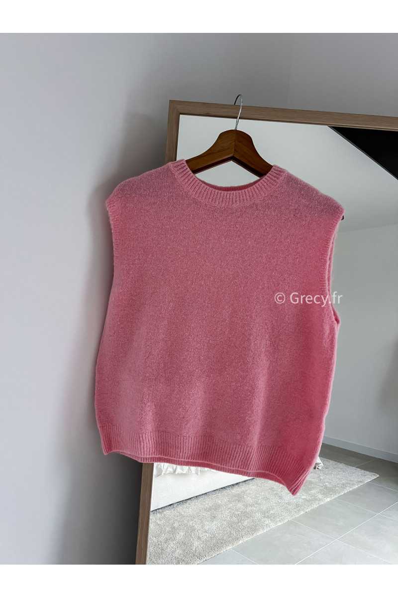 Pull alpaga sans manches rose mode tenue look intemporel grecy e-shop