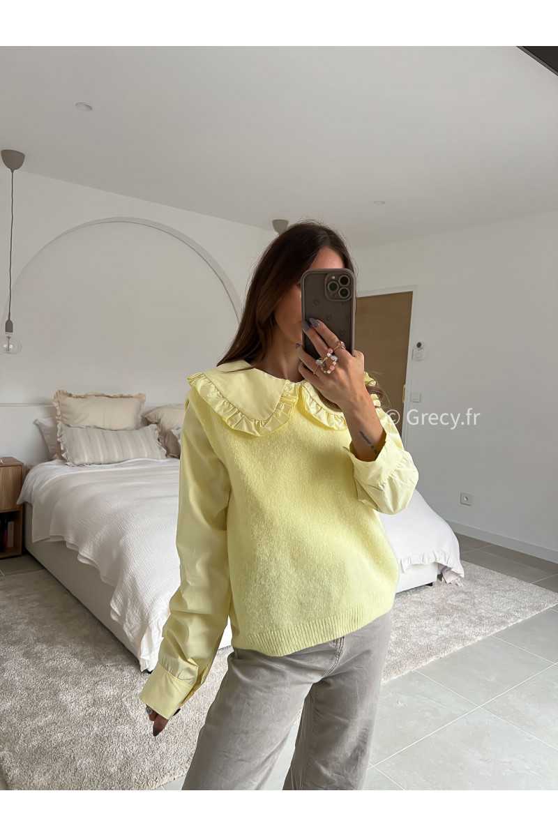 Pull alpaga sans manches jaune mode tenue look intemporel grecy e-shop