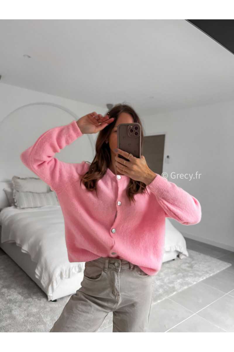 Gilet alpaga rose chamallow chaud doux mode tenue look intemporel grecy e-shop