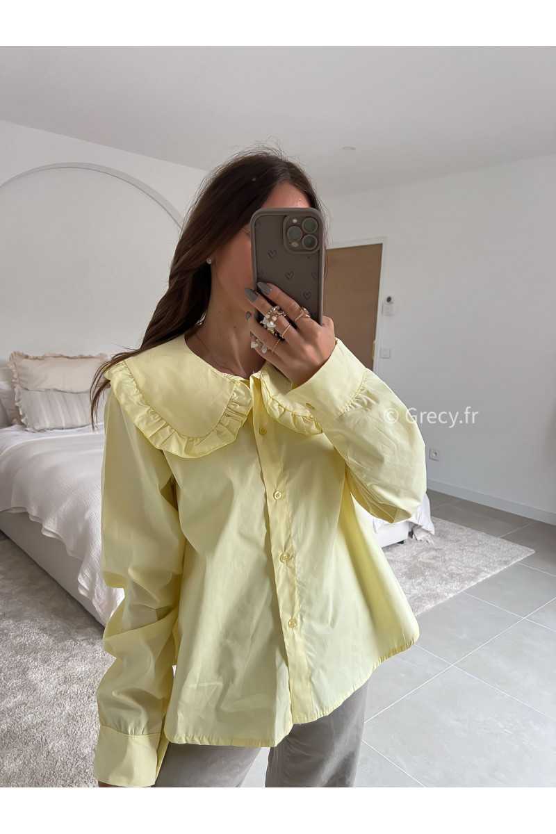 Chemise col Claudine jaune manches longues mode tenue look intemporel grecy e-shop