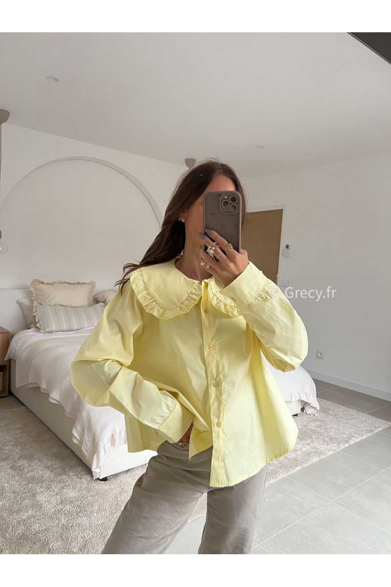 Chemise col Claudine jaune manches longues mode tenue look intemporel grecy e-shop