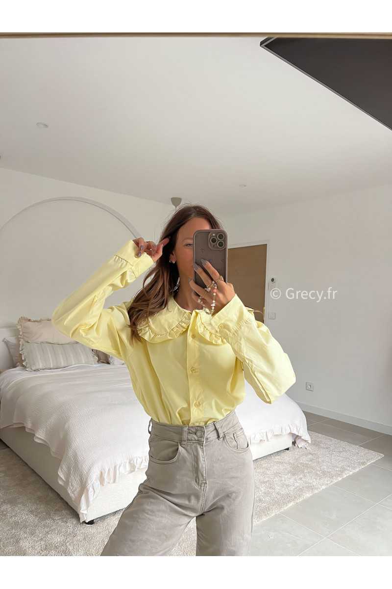 Chemise col Claudine jaune manches longues mode tenue look intemporel grecy e-shop