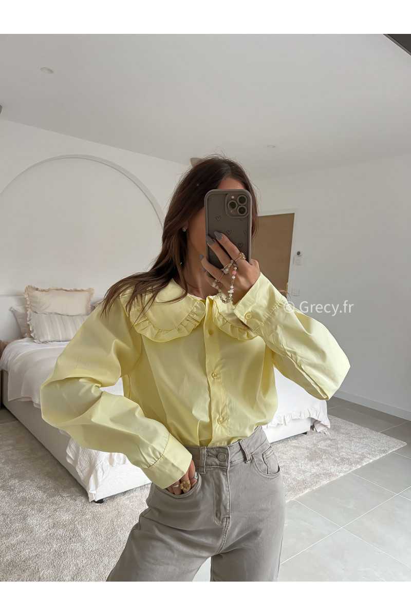 Chemise col Claudine jaune manches longues mode tenue look intemporel grecy e-shop